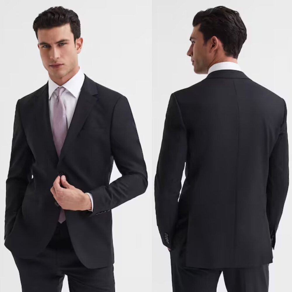 New! REISS Black Hope Wool Blend Modern Fit Blazer Suit Jacket NWT 20372
